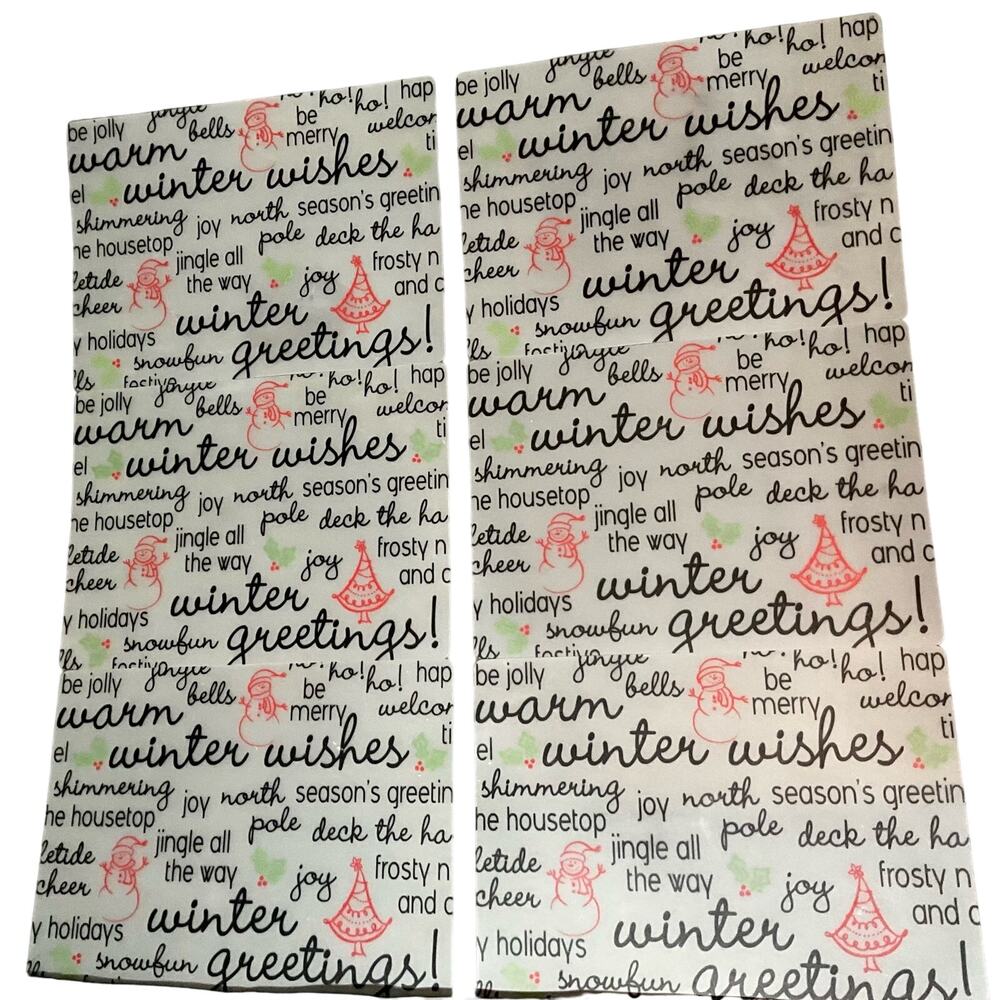 6 Hard Plastic Placemats "Winter Wishes & Greetings" Holiday Christmas Wipe, Go